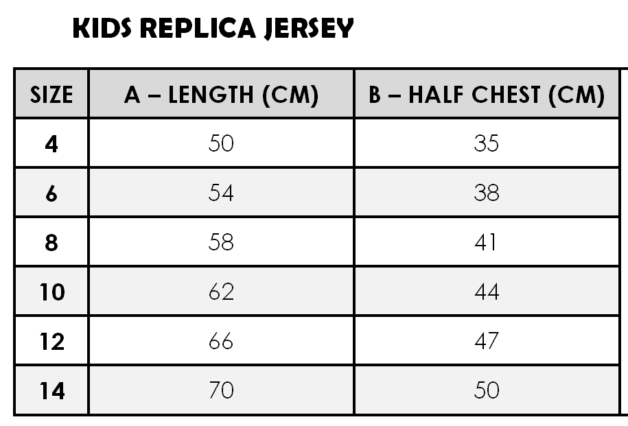 Cowboys jersey hotsell size chart
