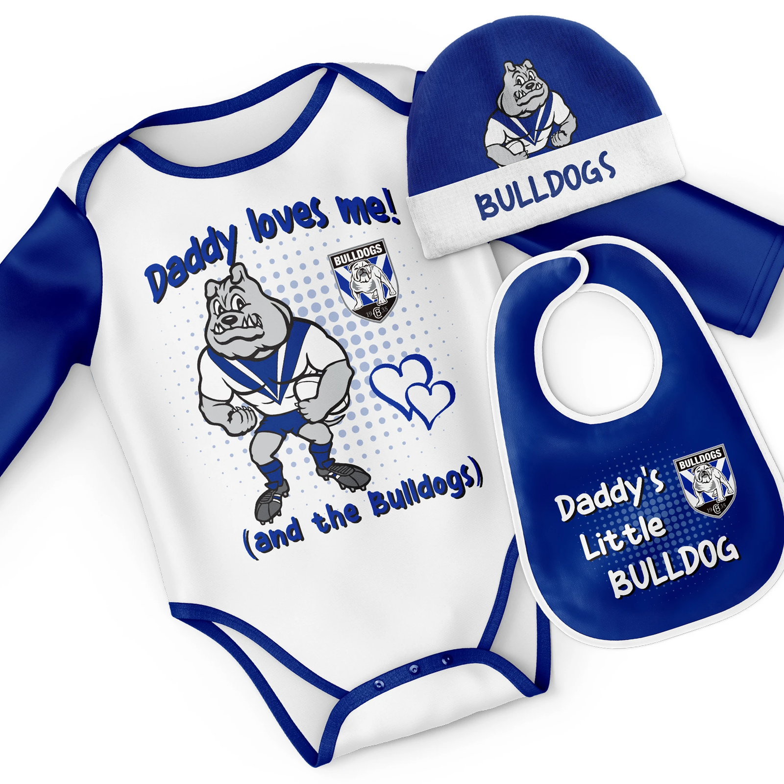Beanie & Bib Sizes 0 Details about   Canterbury Bulldogs NRL 3 PC Infant Gift Set With Bodysuit 