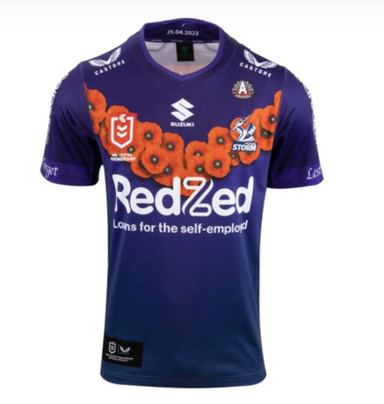 NRL Melbourne Storm Custom Name Number 2023 ANZAC Jersey T-Shirt