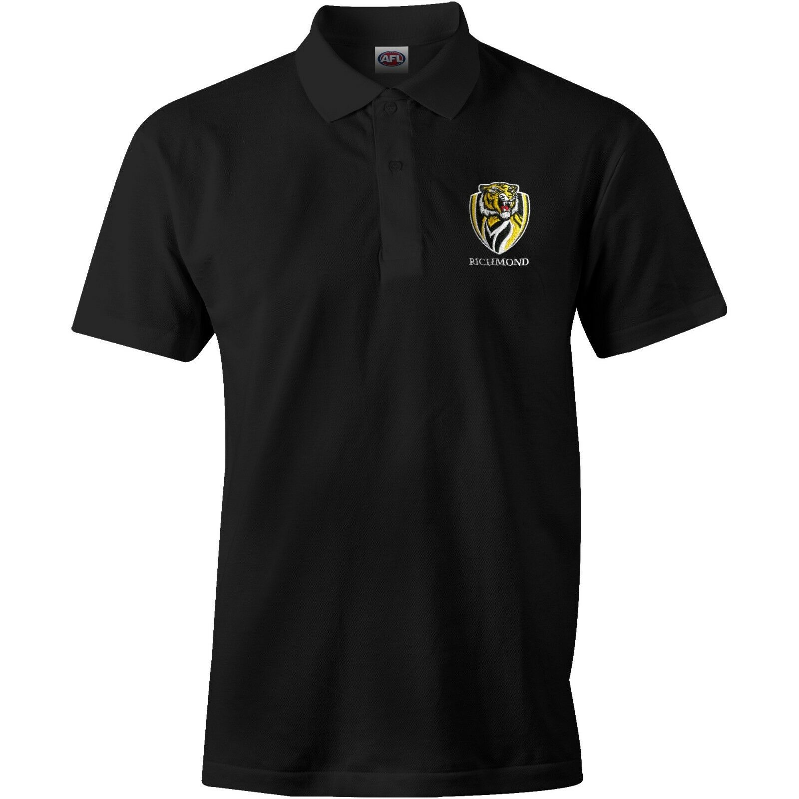 Richmond Tigers AFL Logo Black Polo Shirt Sizes S-3XL In Stock W8 