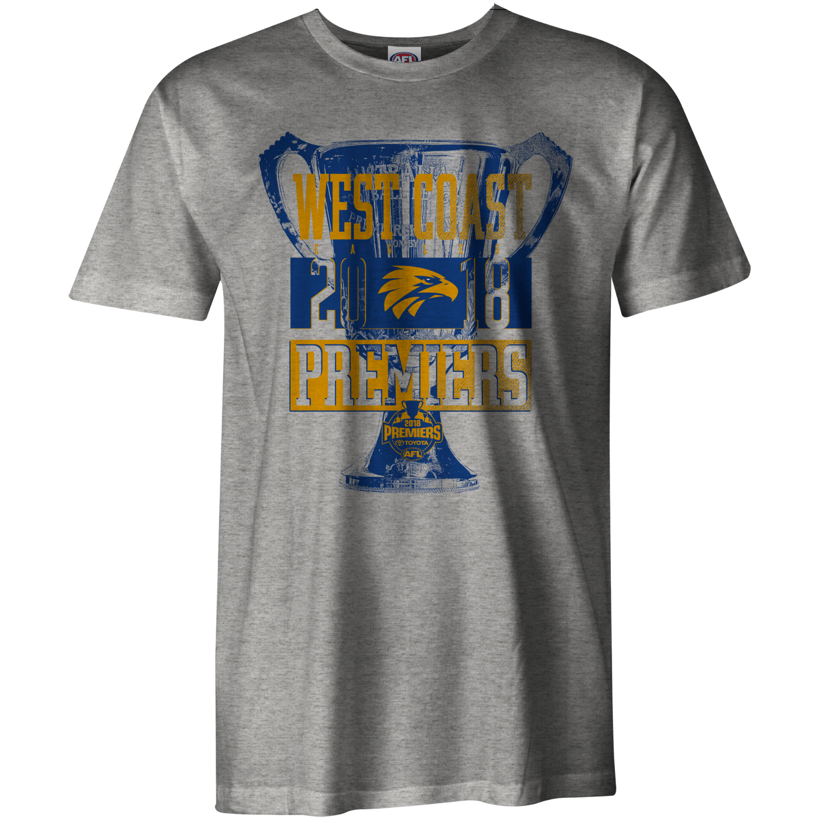 West Coast Eagles 2018 AFL Premiers Grey Tee Shirt Adults Sizes S