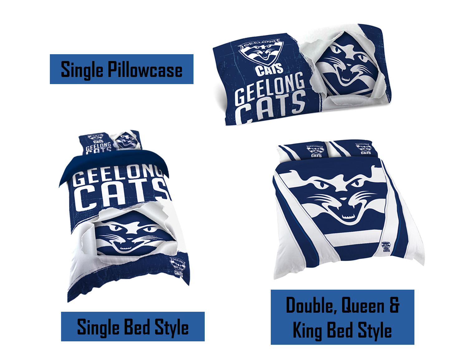 Geelong Cats AFL Pillow Quilt Cover Set Single, Double, Queen & King