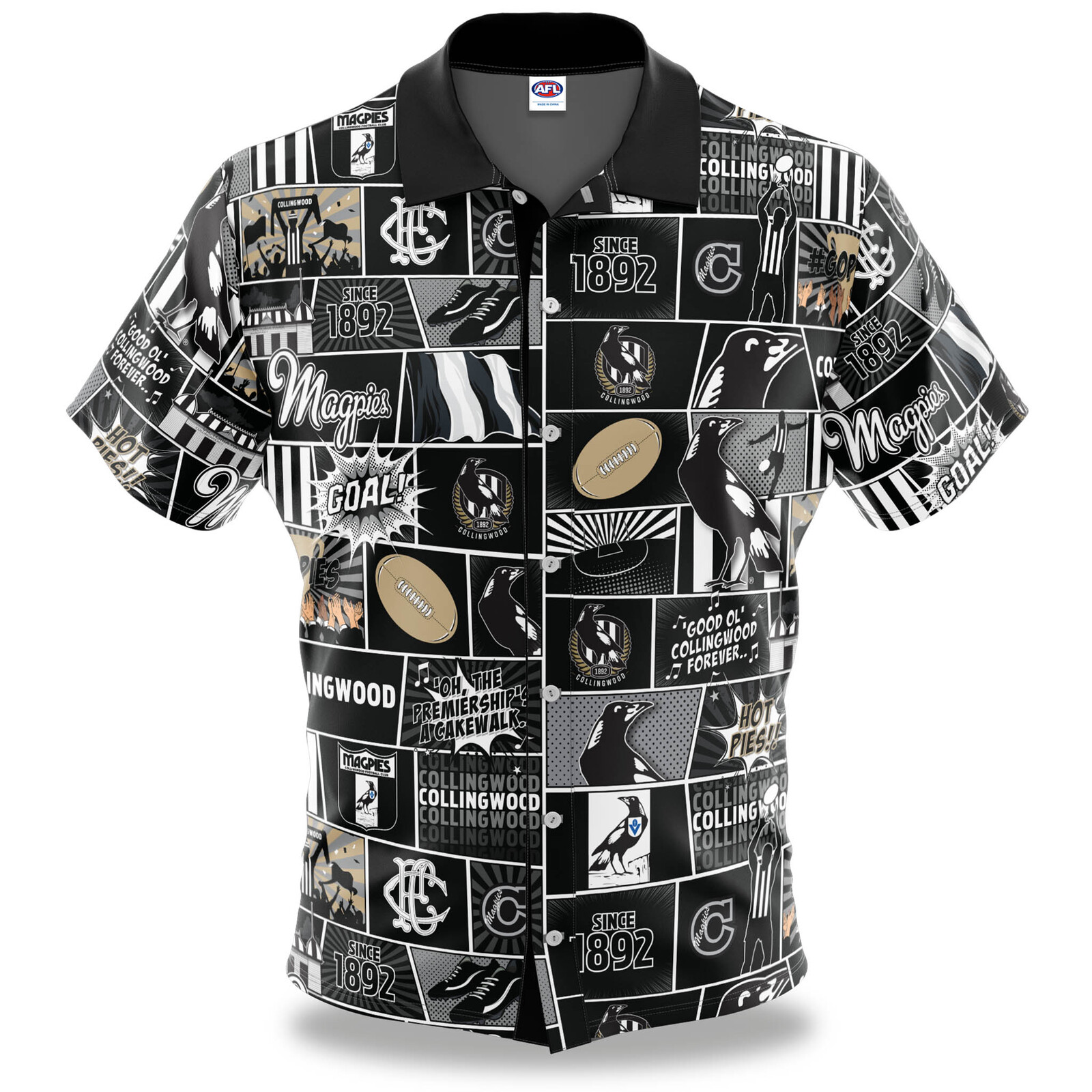 Collingwood Magpies AFL Fanatic Button Up Shirt Polo Sizes S-5XL!