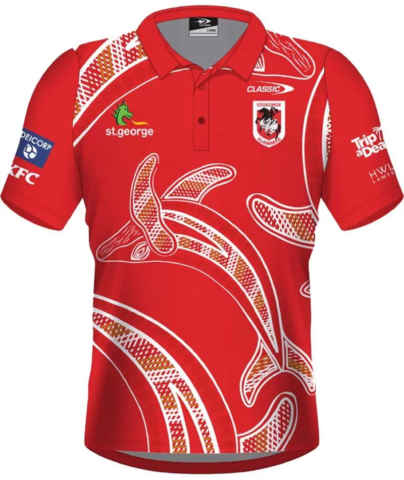 St George ILL Dragons NRL 2023 Classic Indigenous Polo Shirt Sizes S 3XL