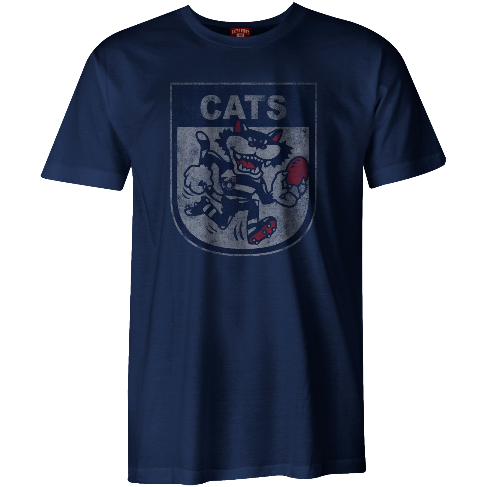 Geelong Cats AFL Distressed 90 s Retro Logo T Shirt Sizes S 3XL