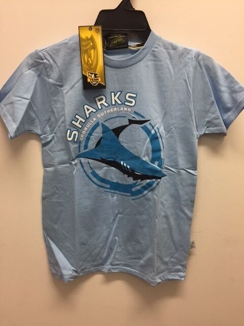 Cronulla Sharks NRL Kids Short Sleeve Cotton Core Sky T Shirt Sizes 6-14!