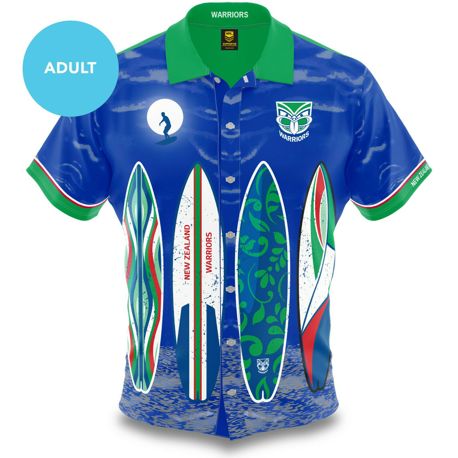 Adult NRL 2020 Hawaiian Button Up Polo Shirt New Zealand Warriors 