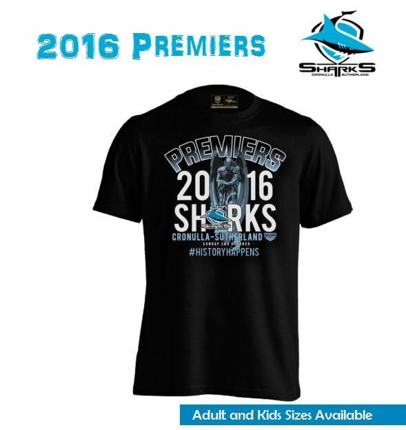 Cronulla Sharks NRL 2016 Classic Premiers T Shirt Adults Sizes S 2XL
