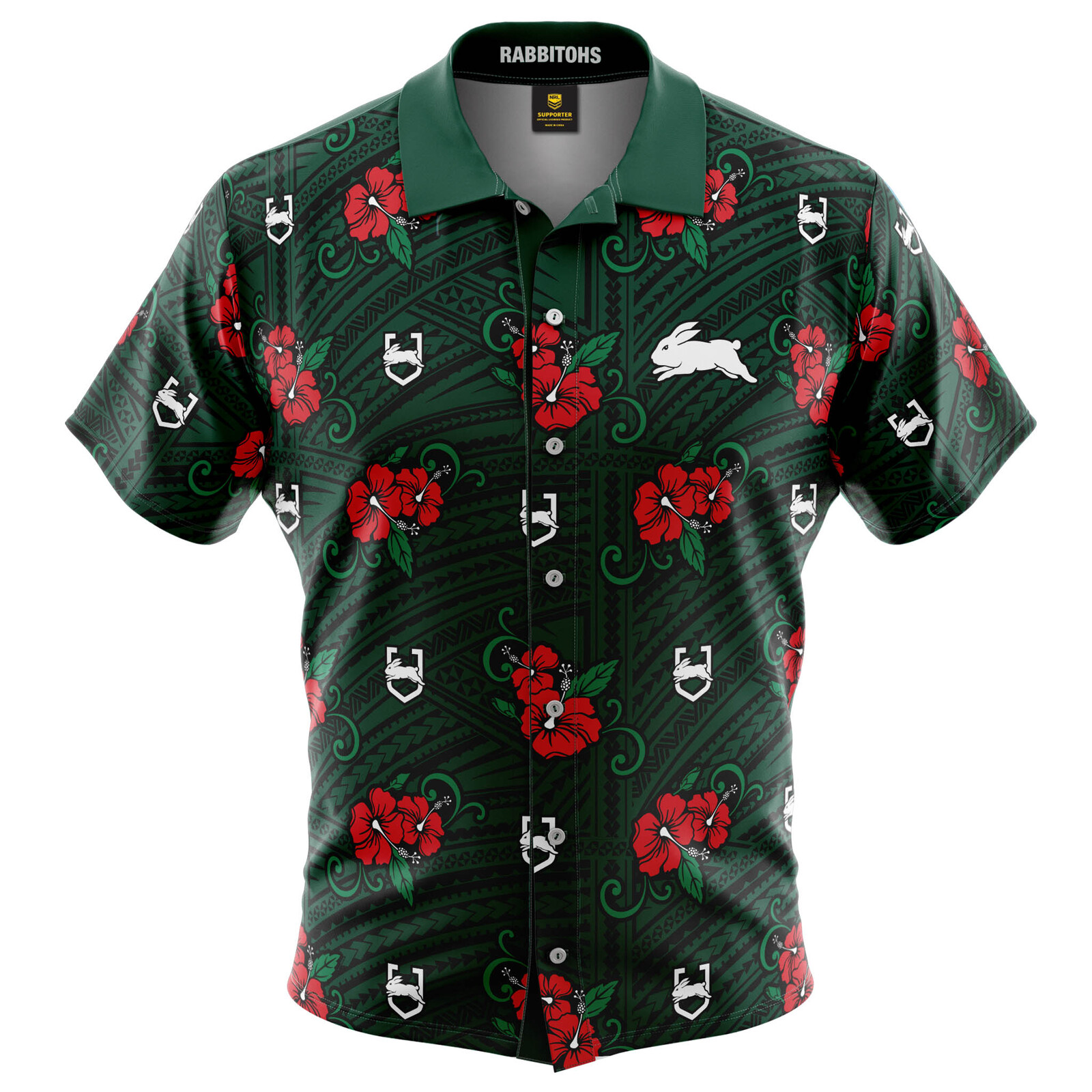 Sth Syd Rabbitohs NRL 2021 Tribal Hawaiian Button Up Polo Shirt Sizes S-5XL! | eBay