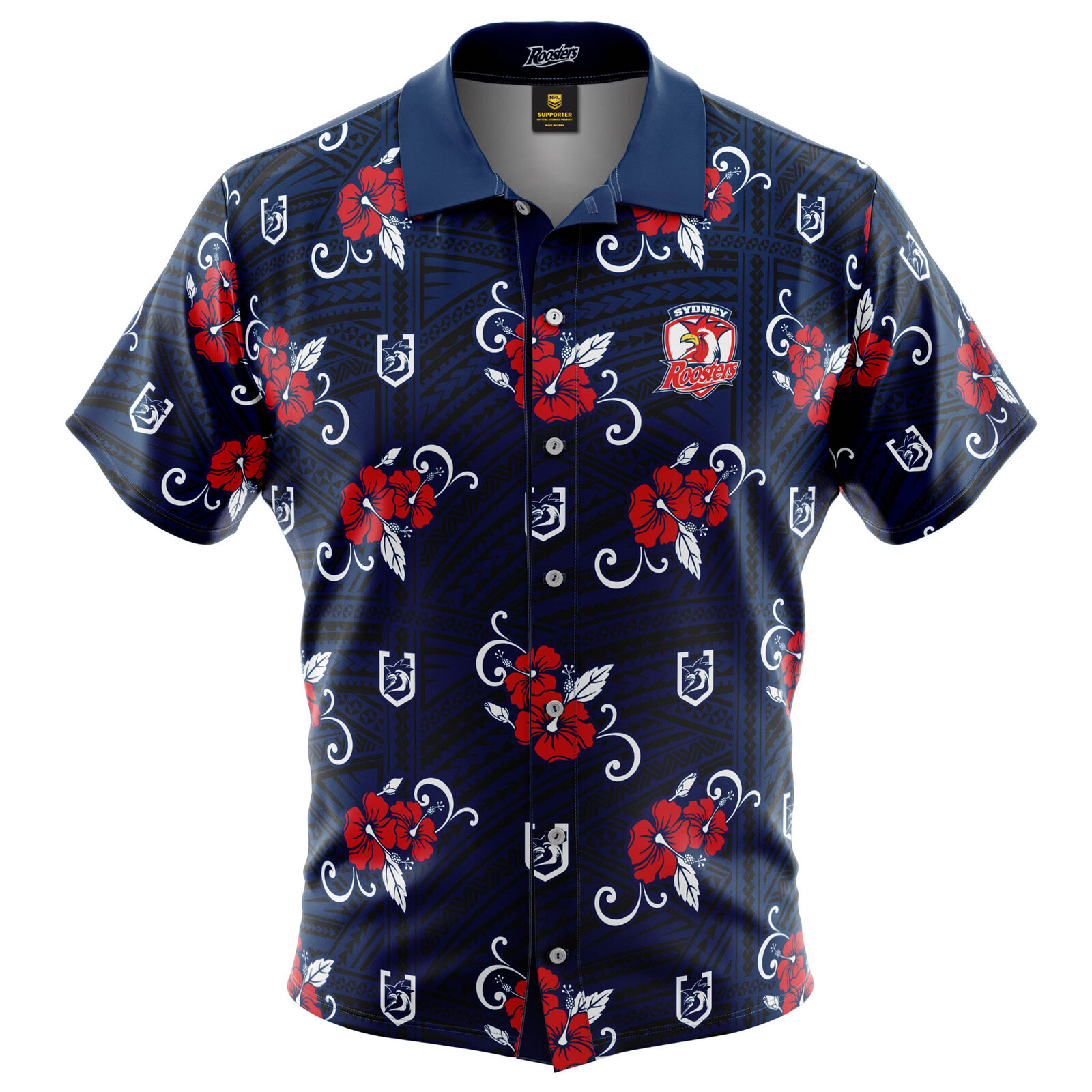 Sydney Roosters NRL Tribal Hawaiian Shirt Button Up Polo Shirt Sizes S-5XL!