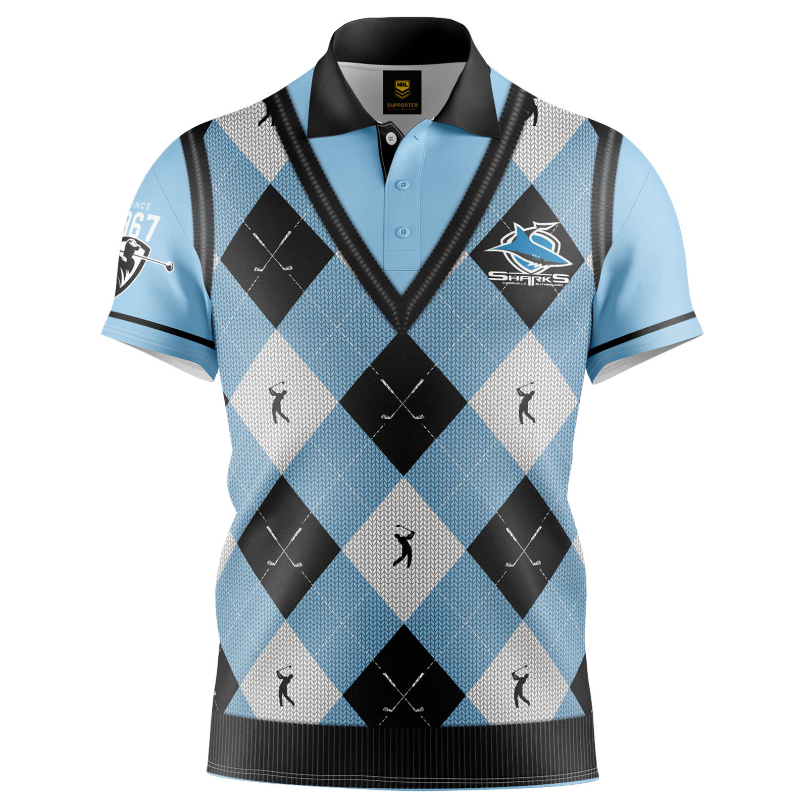 Cronulla Sharks NRL 2021 Dynasty Media Polo Black Shirt Sizes S-5XL! 