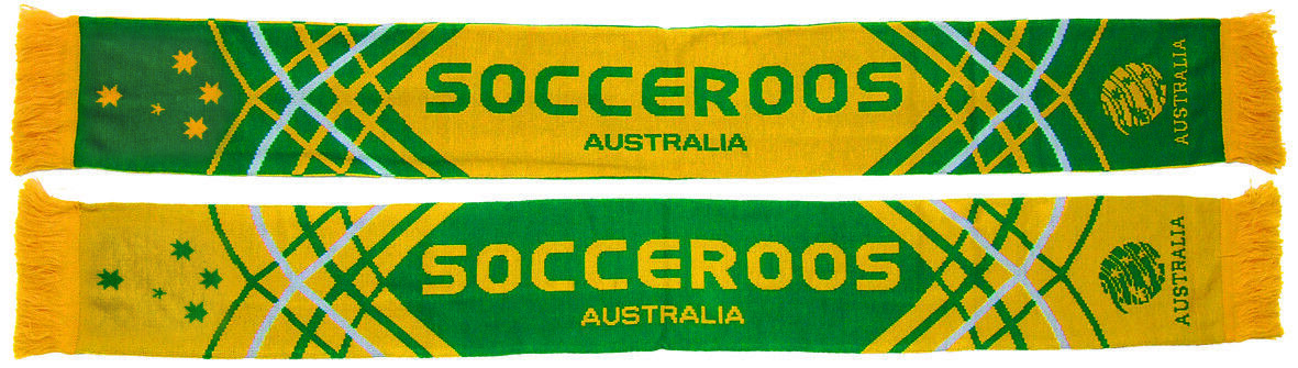 Australia Socceroos Woodmark Jacquard Reversible Green & Gold Scarf World Cup! 