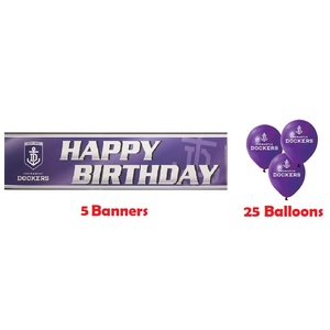 Fremantle Dockers Official AFL Pkt 25 Balloons Double Sided Print 