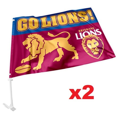 Brisbane Lions AFL Car Flag 30 cm x 45 cm! 2 Flags for 1 Price!