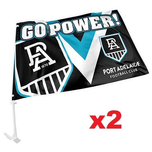 Port Adelaide Power AFL Car Flag 30 cm x 45 cm! 2 Flags for 1 Price!