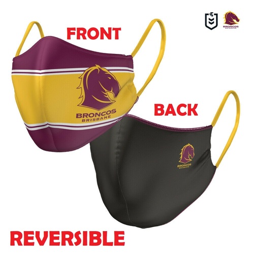Brisbane Broncos NRL Adults Large Reversible Washable Face Mask