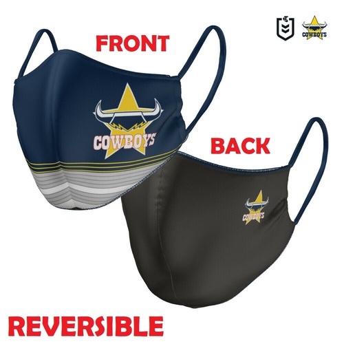 North Queensland Cowboys NRL Adults Large Reversible Washable Face Mask