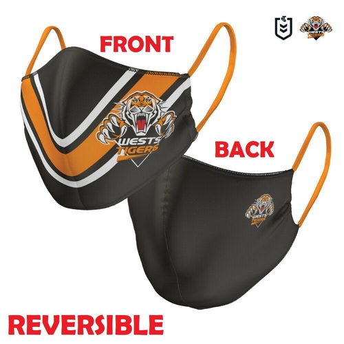 Wests Tigers NRL Adults Large Reversible Washable Face Mask