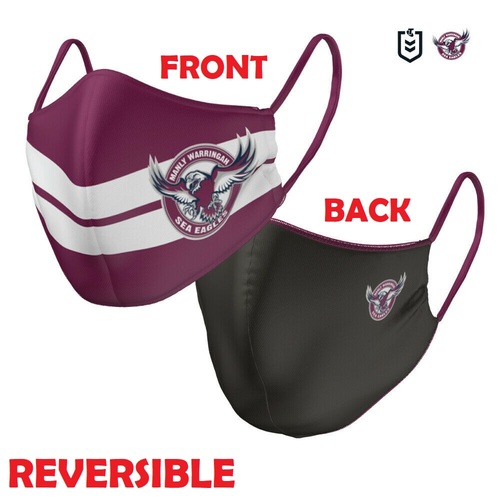 Manly Sea Eagles NRL Adults Large Reversible Washable Face Mask