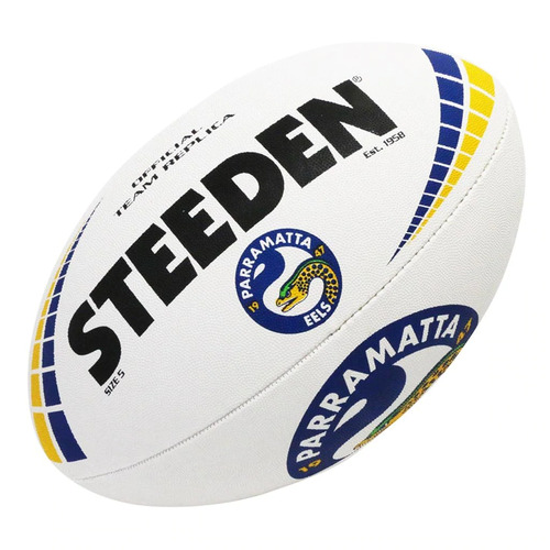 Parramatta Eels NRL White Steeden Rugby League Football Size 5!