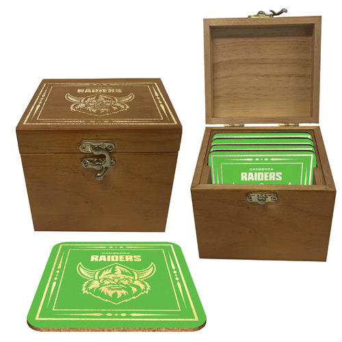 Canberra Raiders NRL Cork Coaster Gift Set Pack in Wooden Box (Set of 4)