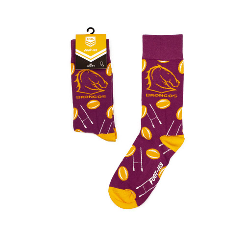 Brisbane Broncos NRL Goal Post Logo Socks Adults Size 8-13!