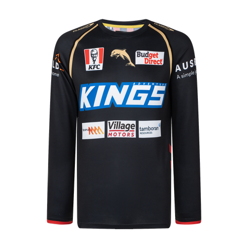 The Dolphins NRL Classic Long Sleeve Training Tee Shirt Black Sizes 2XL! T3