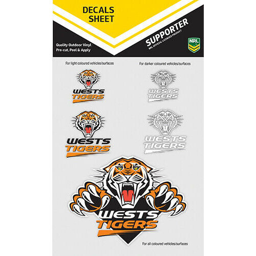West Tigers Official NRL iTag UV Car Bumper Decal Sticker Sheet (5 Pack)