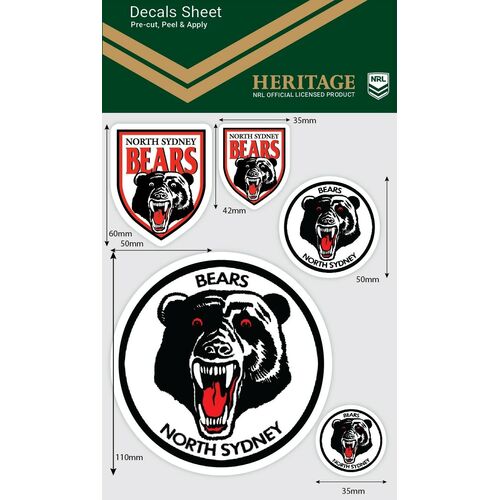 North Sydney Bears NRL iTag Heritage Decal Sticker Sheet