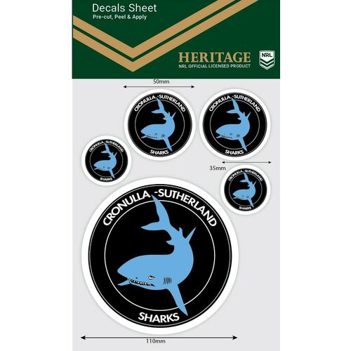 Cronulla Sutherland Sharks Official NRL iTag Heritage Decal Sticker Sheet