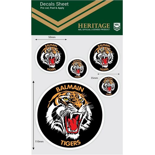 Balmain Tigers Official NRL iTag Heritage Decal Sticker Sheet