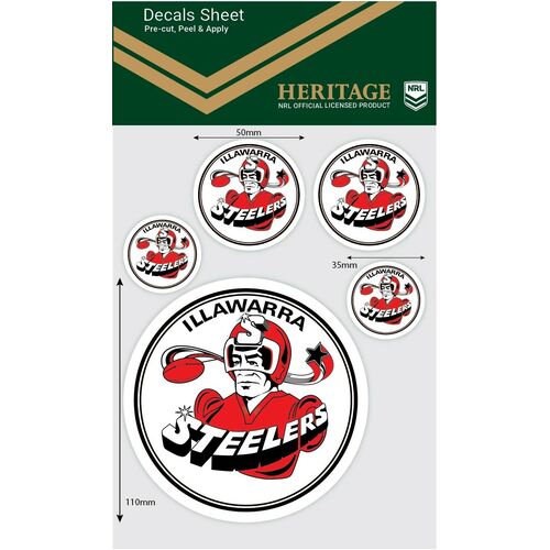 Illawarra Steelers Official NRL iTag Heritage Decal Sticker Sheet