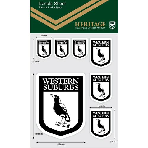 Western Suburbs Magpies Official NRL iTag Heritage Decal Sticker Sheet