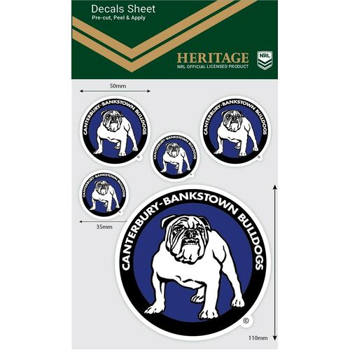 Canterbury Bulldogs Official NRL iTag Heritage Decal Sticker Sheet