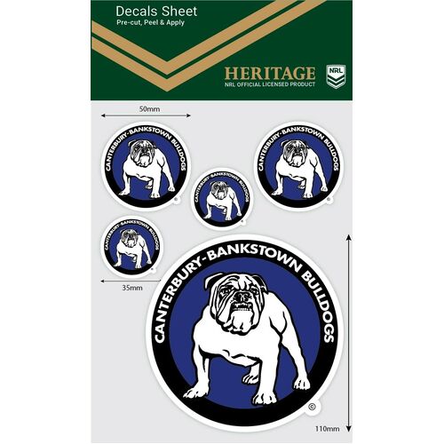 Canterbury Bulldogs Official NRL iTag Heritage Decal Sticker Sheet