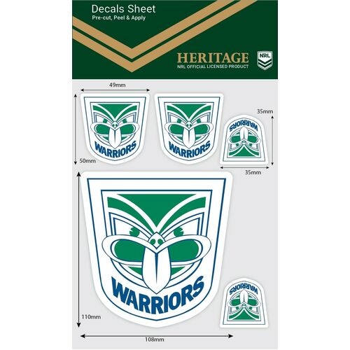 New Zealand Warriors Official NRL iTag Heritage Decal Sticker Sheet