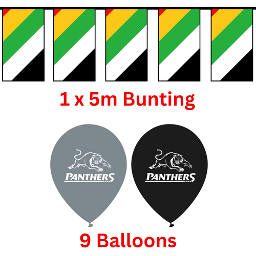 Penrith Panthers NRL Bunting Flags 5 metre & 9 Helium Balloons