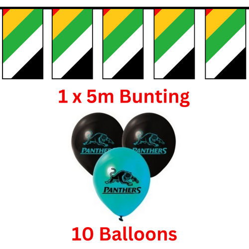 Penrith Panthers NRL Birthday Bunting Flags 5 metre & 10 Helium Balloons
