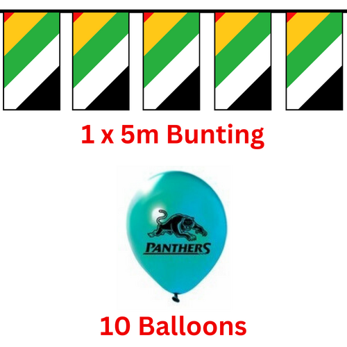 Penrith Panthers NRL Birthday Bunting Flags 5 metre & 10 Helium Balloons
