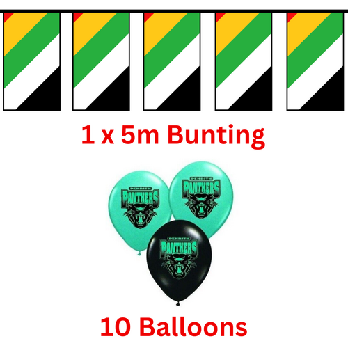 Penrith Panthers NRL Birthday Bunting Flags 5 metre & 10 Helium Balloons