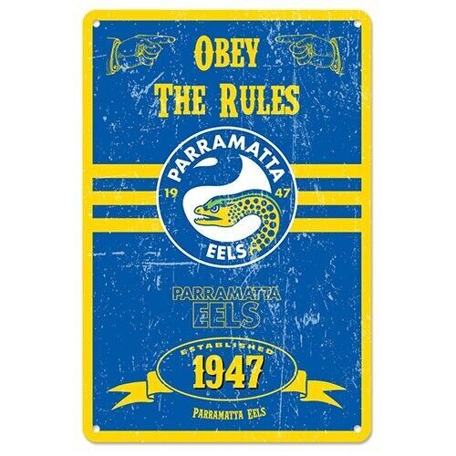 Official NRL Parramatta Eels Obey The Rules Retro Metal Sign Decoration