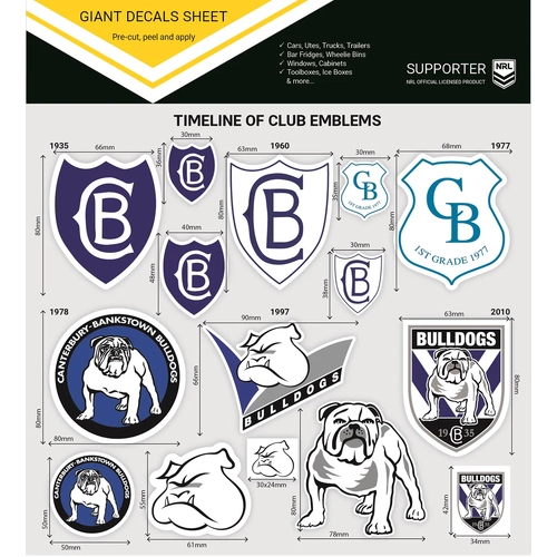 Canterbury Bankstown Bulldogs NRL iTag UV Car Giant Decal Sheet!