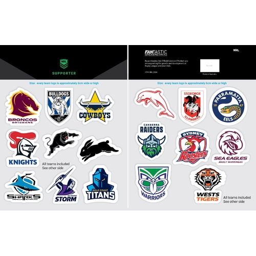 Official NRL All Club Logos Decals Sticker Sheets!