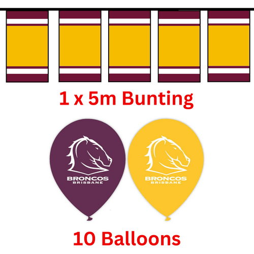 Brisbane Broncos NRL Bunting Flags 5 metre & 10 Helium Balloons #2