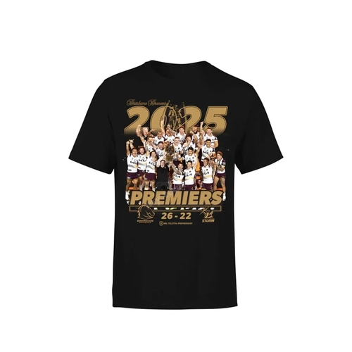 Brisbane Broncos NRL 2025 Premiers Celebration Photo Shirt Kids Sizes 8-14! In Stock!