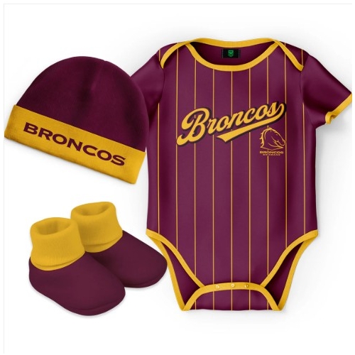 Brisbane Broncos NRL 3 Pc 'Lullaby' Baby Infant Gift Set With Bodysuit Sizes 000-1!