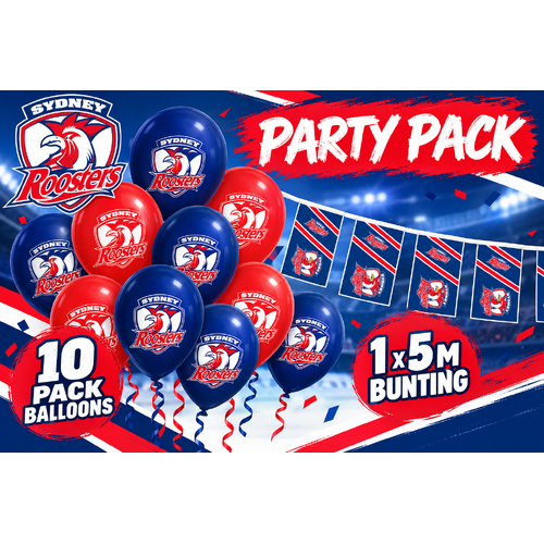 Sydney Roosters Official NRL Grand Final Party Pack with 10 Balloons & 5M Bunting Hanging Flags!