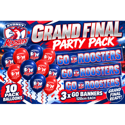 Sydney Roosters Official NRL Grand Final Party Pack with 10 Balloons & 3 GO BANNERS!