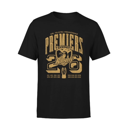 Sydney Roosters NRL 2026 Premiers Black & Gold Shirt Sizes Kids 8-14! PRE SALE
