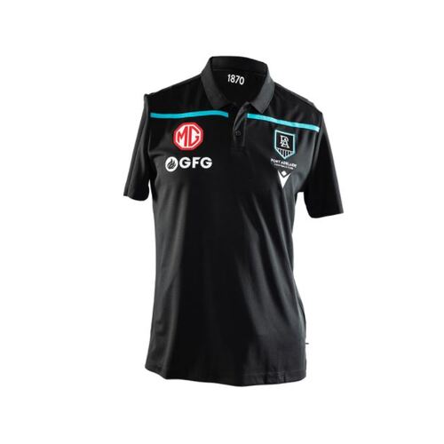Port Adelaide Power AFL 2021 Macron Players Travel Polo Sizes S-5XL!